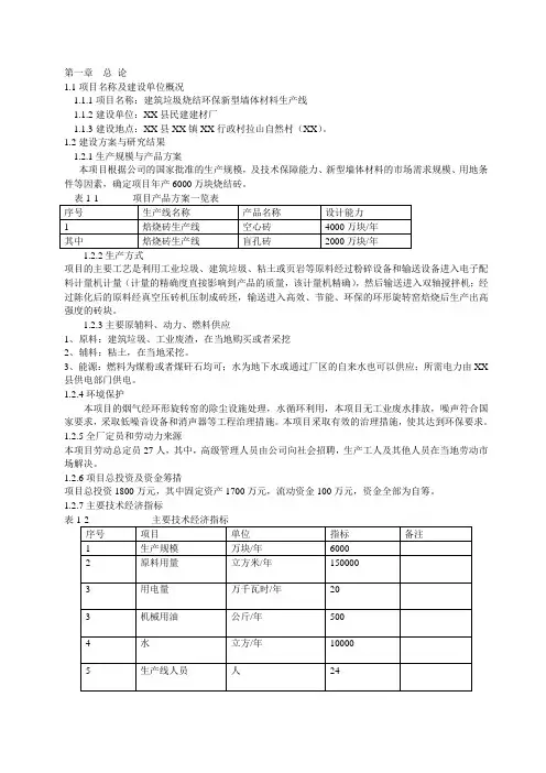 新型墙体材料生产线建设可行性报告
