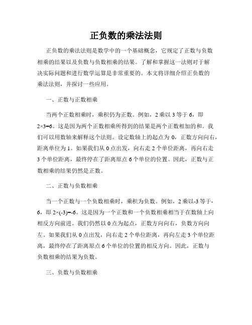 正负数的乘法法则