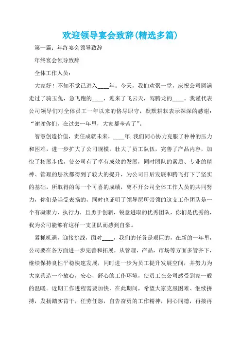 欢迎领导宴会致辞(精选多篇)  