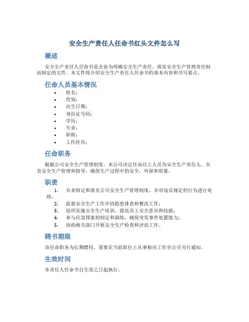 安全生产责任人任命书红头文件怎么写