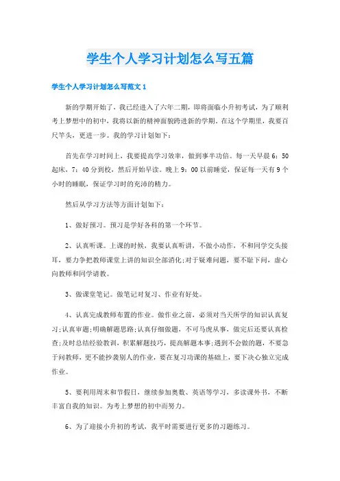 学生个人学习计划怎么写五篇