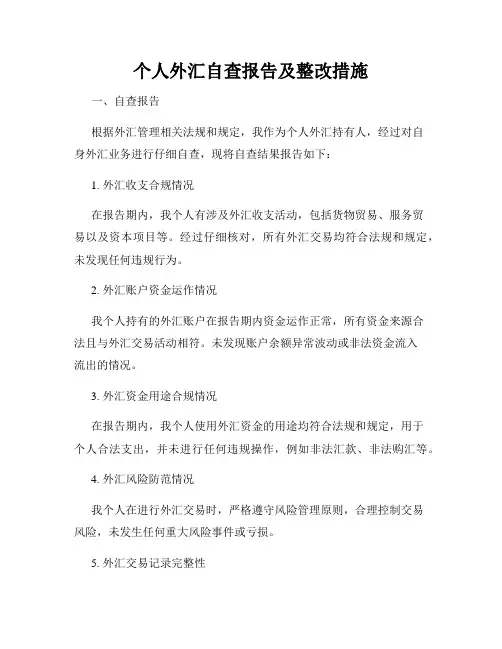 个人外汇自查报告及整改措施