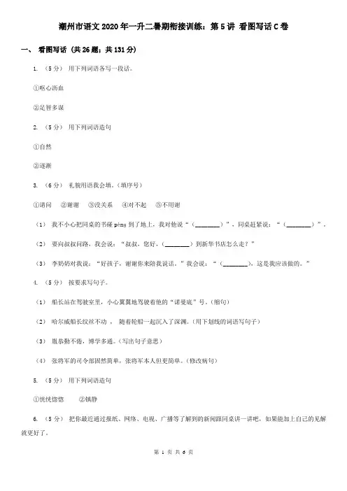 潮州市语文2020年一升二暑期衔接训练:第5讲 看图写话C卷