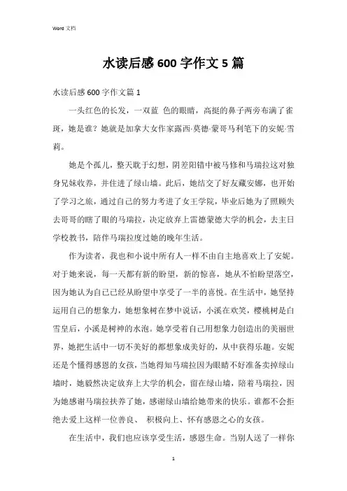 水读后感600字作文5篇