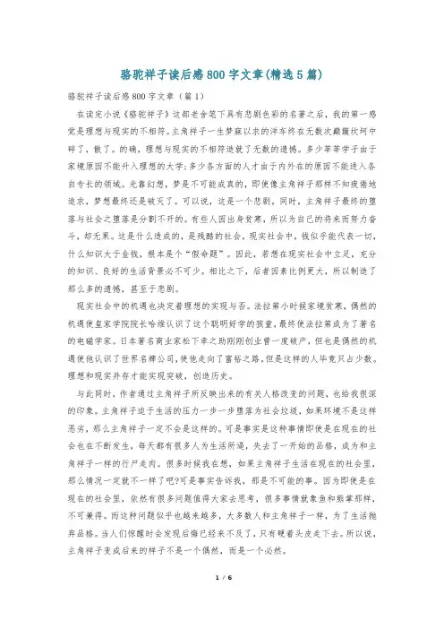 骆驼祥子读后感800字文章(精选5篇)