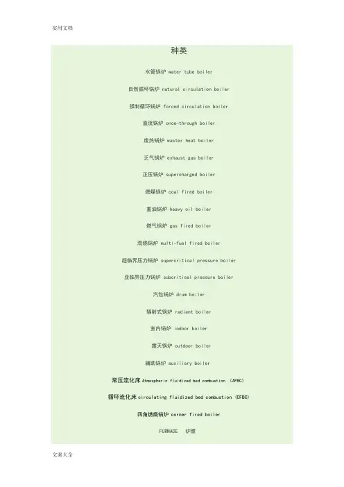 锅炉专业术语大全(中英文)