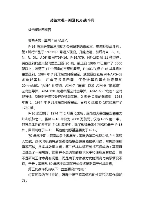 装备大观--美国F16战斗机