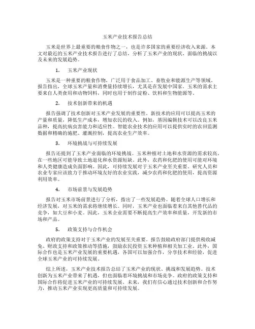 玉米产业技术报告总结