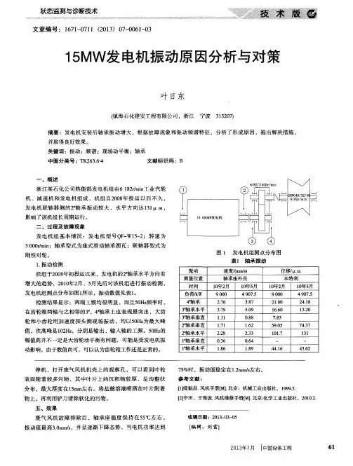 15MW发电机振动原因分析与对策