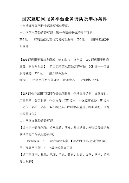 国家互联网服务平台业务资质及申办条件