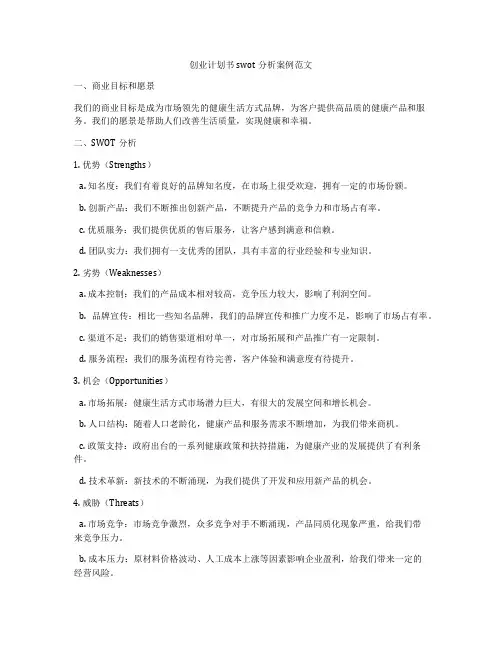 创业计划书swot分析案例范文