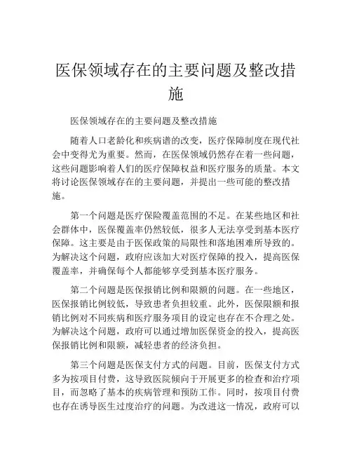 医保领域存在的主要问题及整改措施