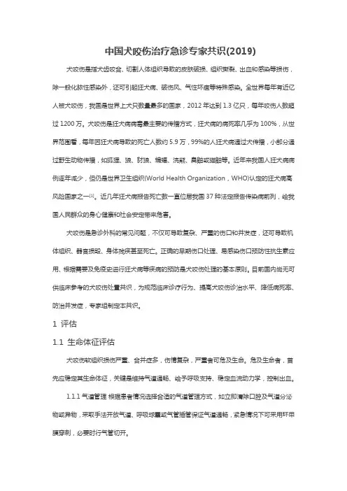 中国犬咬伤治疗急诊专家共识(2019)