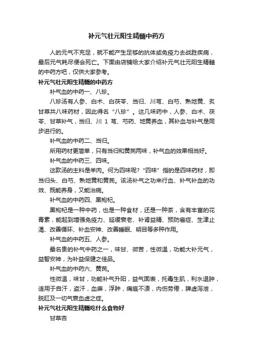 补元气壮元阳生精髓中药方