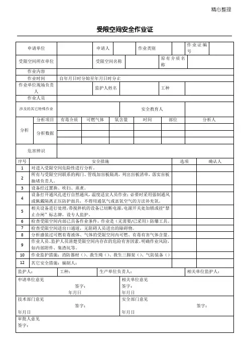 受限空间安全作业证