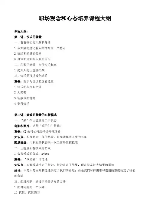 职场观念和心态培养课程大纲