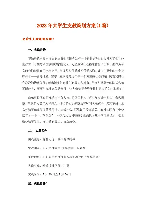 2023年大学生支教策划方案(4篇)