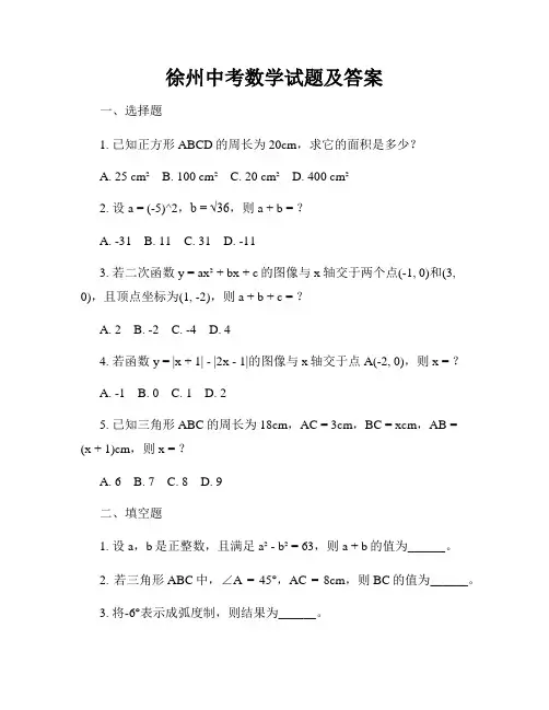徐州中考数学试题及答案