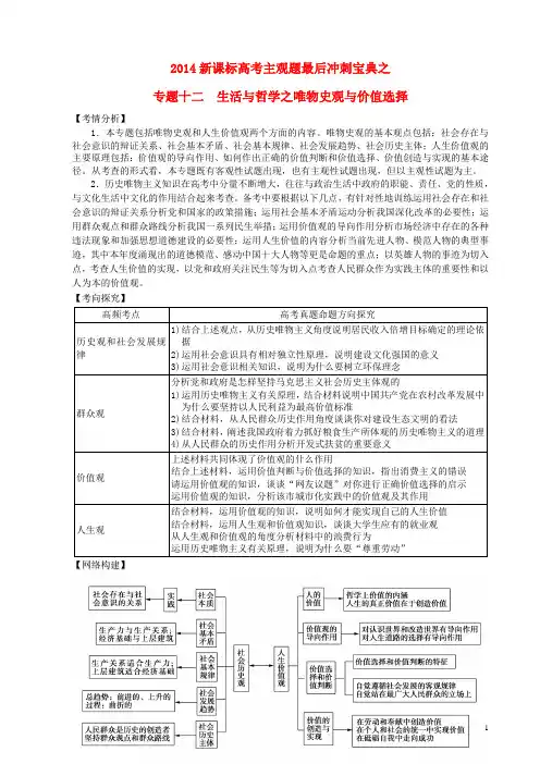 高考政治主观题最后冲刺宝典 专题十二 生活与哲学之唯物史观与价值选择(1)
