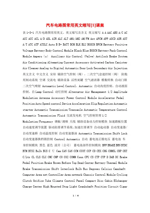 汽车电路图常用英文缩写[1]课案