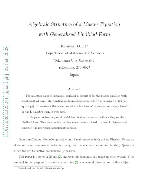 Algebraic Structure of a Master Equation with Generalized Lindblad Form