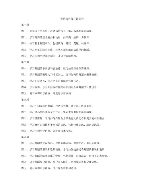 舞蹈培训每月计划表