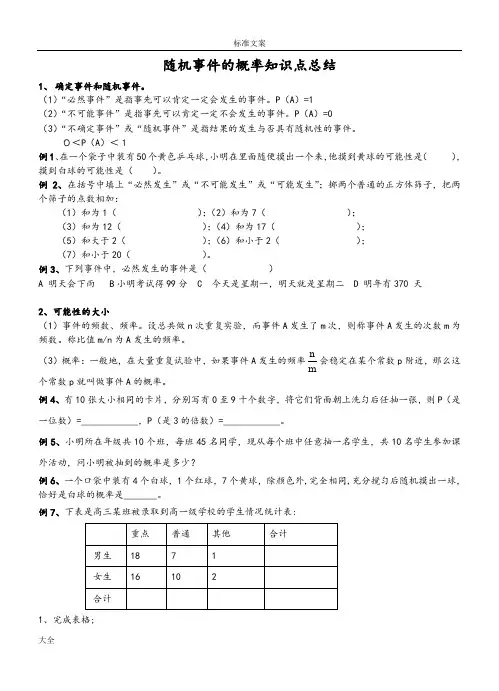 初三概率知识点及练习