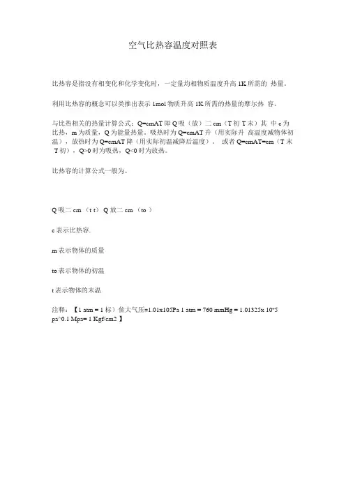 空气比热容温度对照表