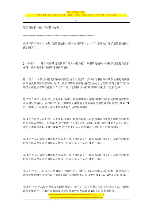 增值税纳税申报表附列资料（表二）