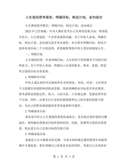 人生规划思考报告：明确目标,制定计划,走向成功