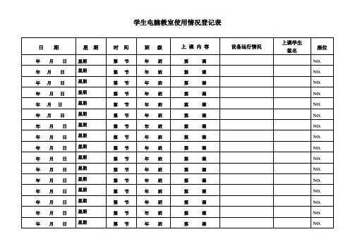 电脑室使用情况登记表