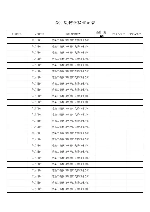 医疗废物交接登记表