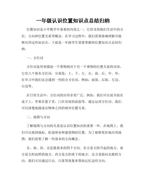 一年级认识位置知识点总结归纳