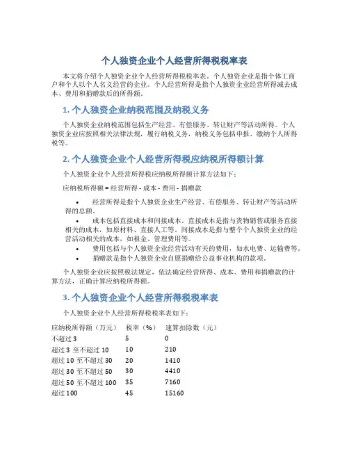 个人独资企业个人经营所得税税率表