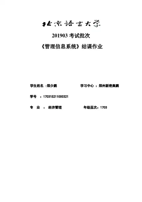 北京语言大学201903《管理信息系统》结课作业答案
