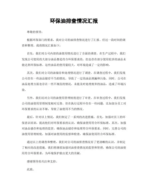 环保油排查情况汇报