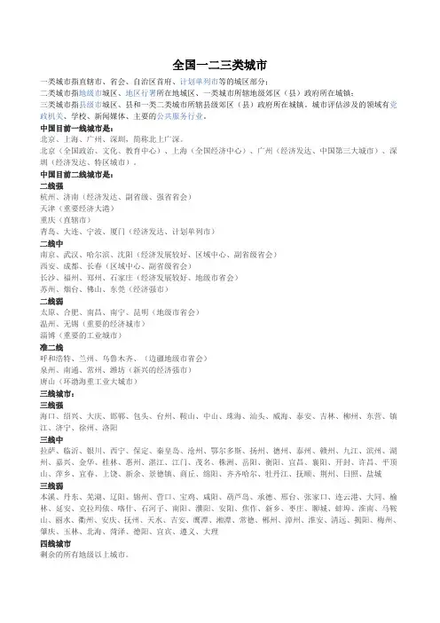 全国一二三线城市名单一览