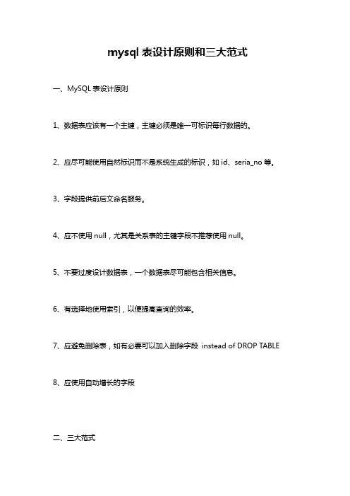 mysql表设计原则和三大范式