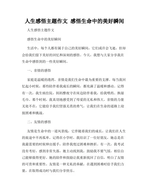 人生感悟主题作文  感悟生命中的美好瞬间