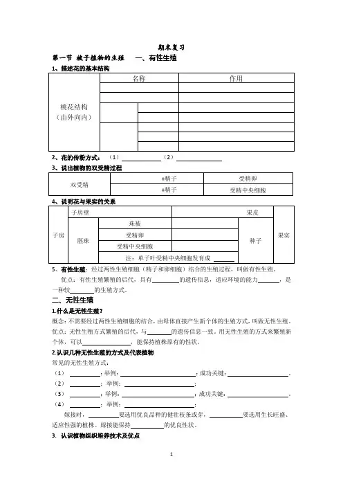 八年级下册生物期末全本 知识点复习填空式练习(含答案)