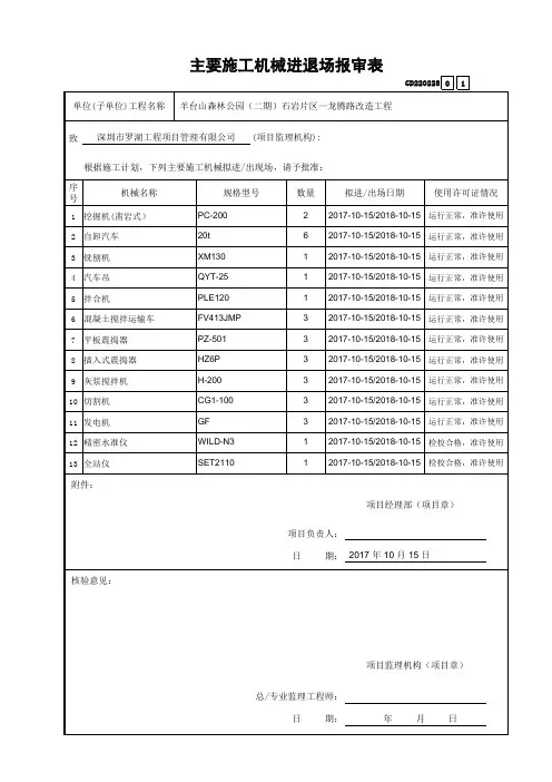 主要施工机械进退场报审表GD220228