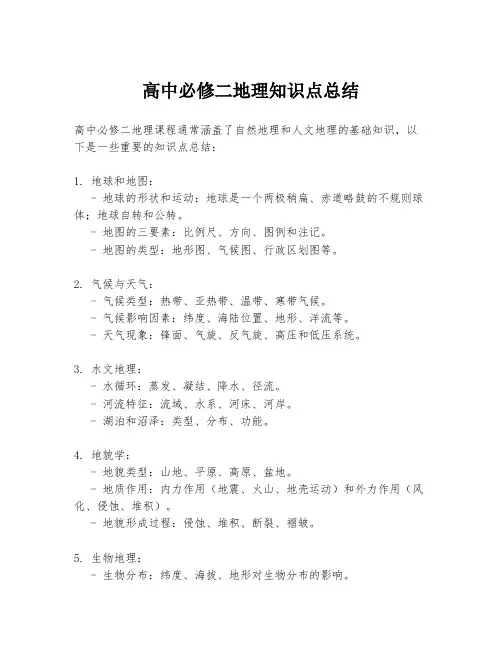 高中必修二地理知识点总结