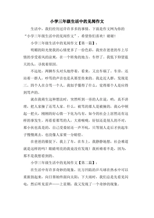 小学三年级生活中的见闻作文