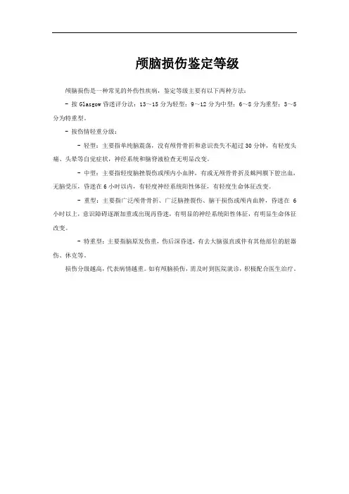 颅脑损伤鉴定等级