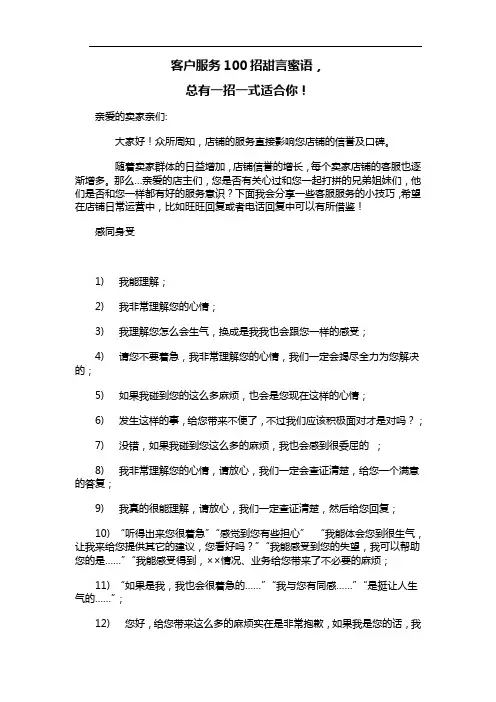 客户服务100招甜言蜜语,总有一招一式适合你(淘宝客服学习宝典)