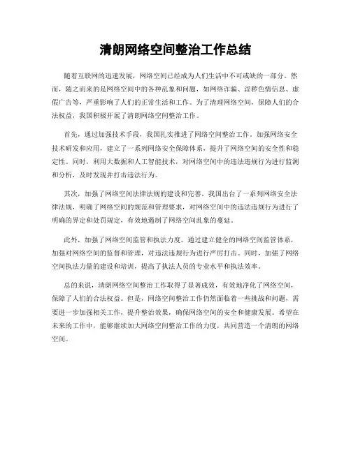 清朗网络空间整治工作总结