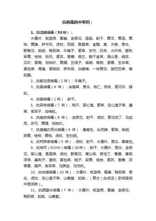 抗病毒的中草药：