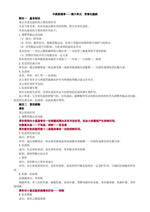 中药药理学——第六单元 芳香化湿药