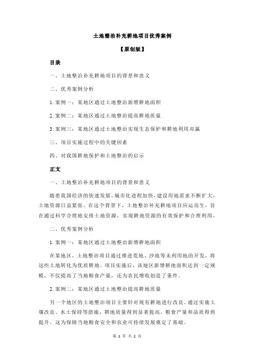 土地整治补充耕地项目优秀案例