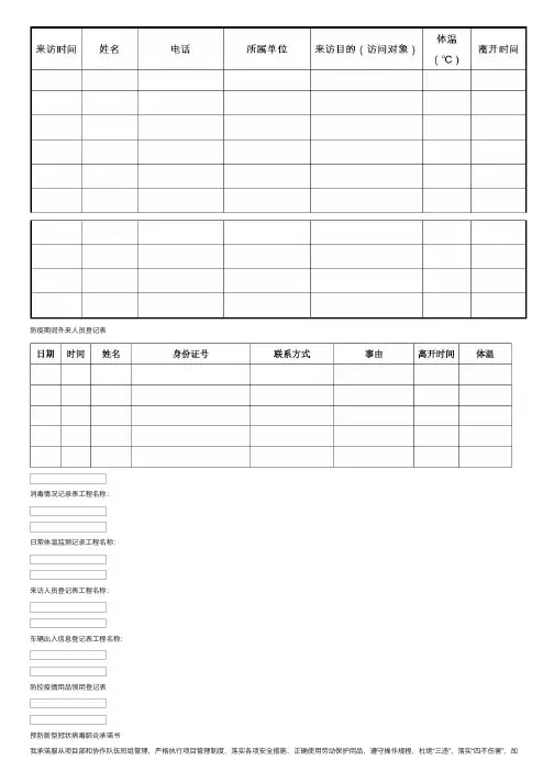 疫情期间来访人员登记表